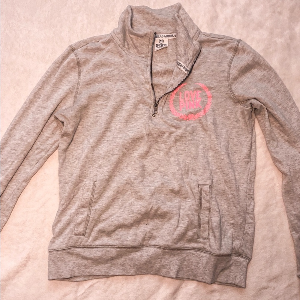 Light grey quarter zip PINK sweatshirt